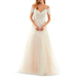 TLC Womens Juniors Rhinestone Appliqué Tulle Gown Embellished Cold Shoulder sz5